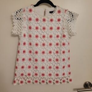 NWT J. Crew Women's Floral Lace Top- White and Pink